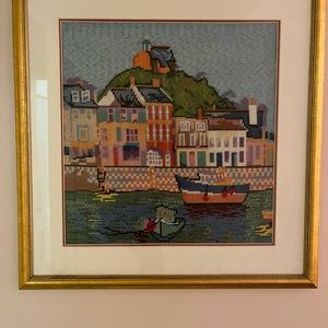 Handmade needlepoint European scene